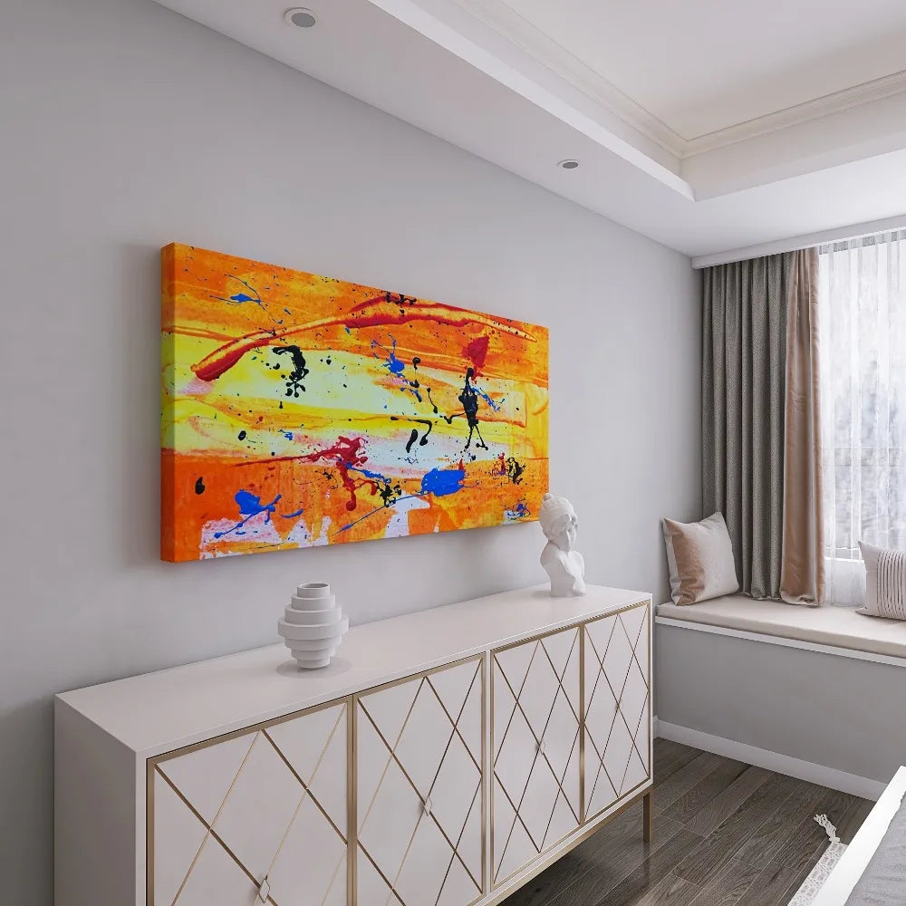 Wood framed paintings, perfect for interior decor, suspenseful abstract style, 1.5 inch thick solid wood frame.