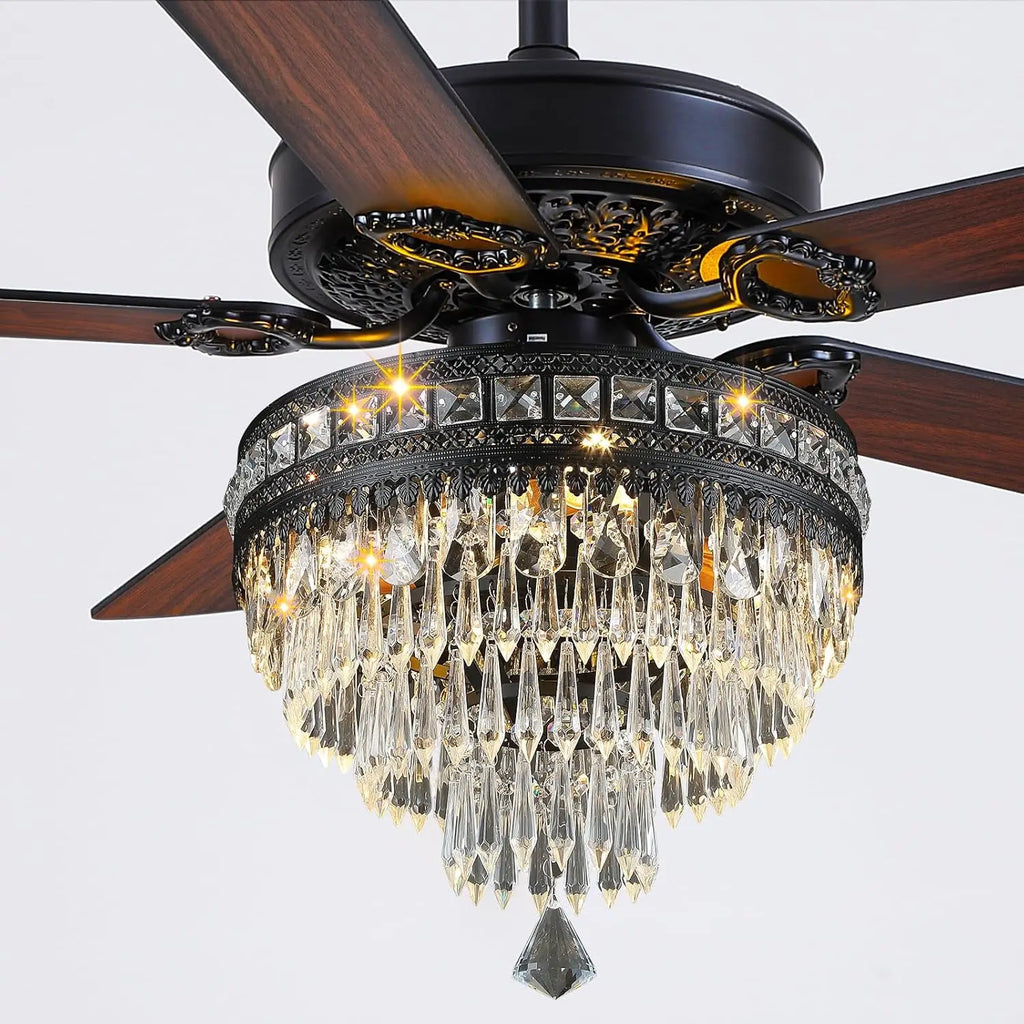 Crystal Ceiling Fan Fandelier with Lights - 52"