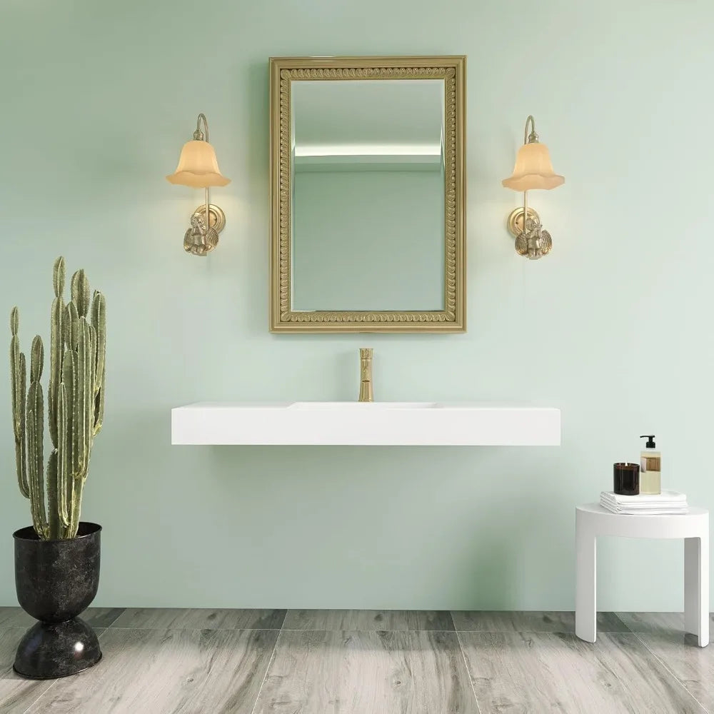 Matte White Stone Wall-Hung Resin Solid Surface Vanity