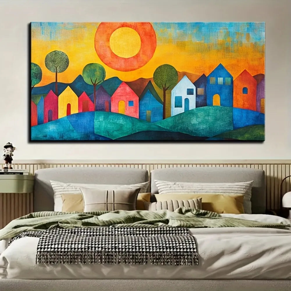 Abstract House Canvas Wall Art Print w/pine solid wood frame