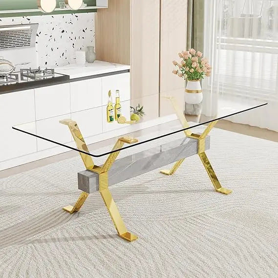 rectangular tempered glass dining table for 8