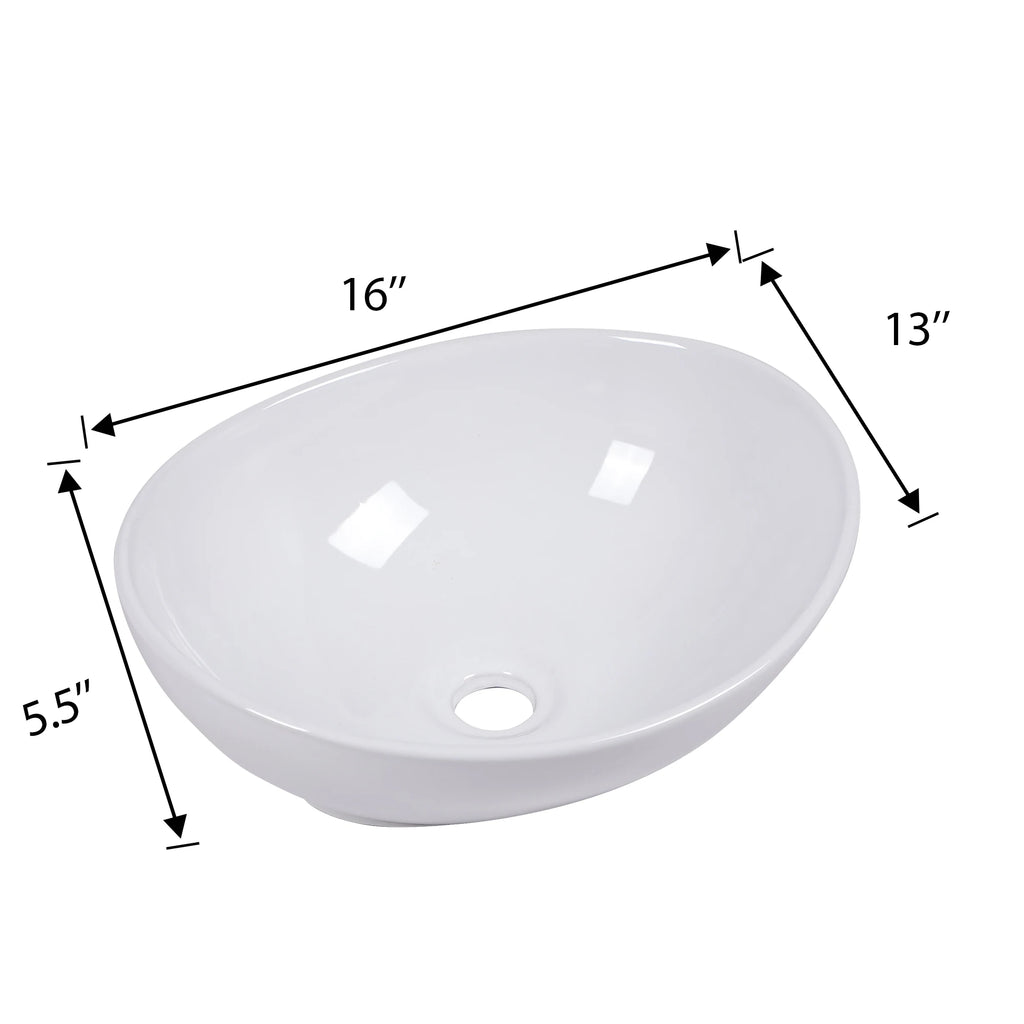 White Ceramic Modern Oval Bathroom Sink