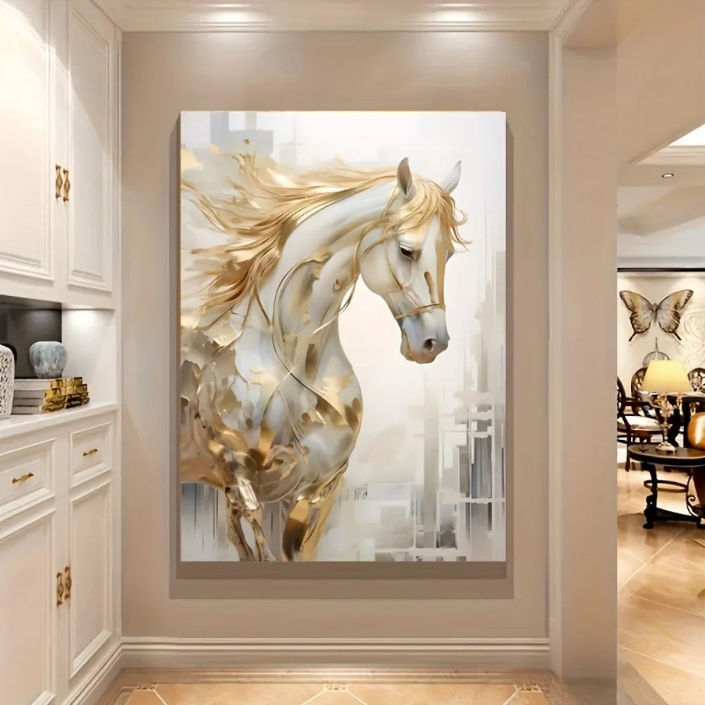 Frameless Retro Golden Horse Wall Art Painting