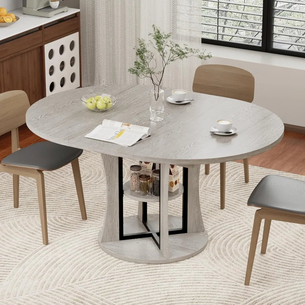 Extendable Round Dining Table for 4-8