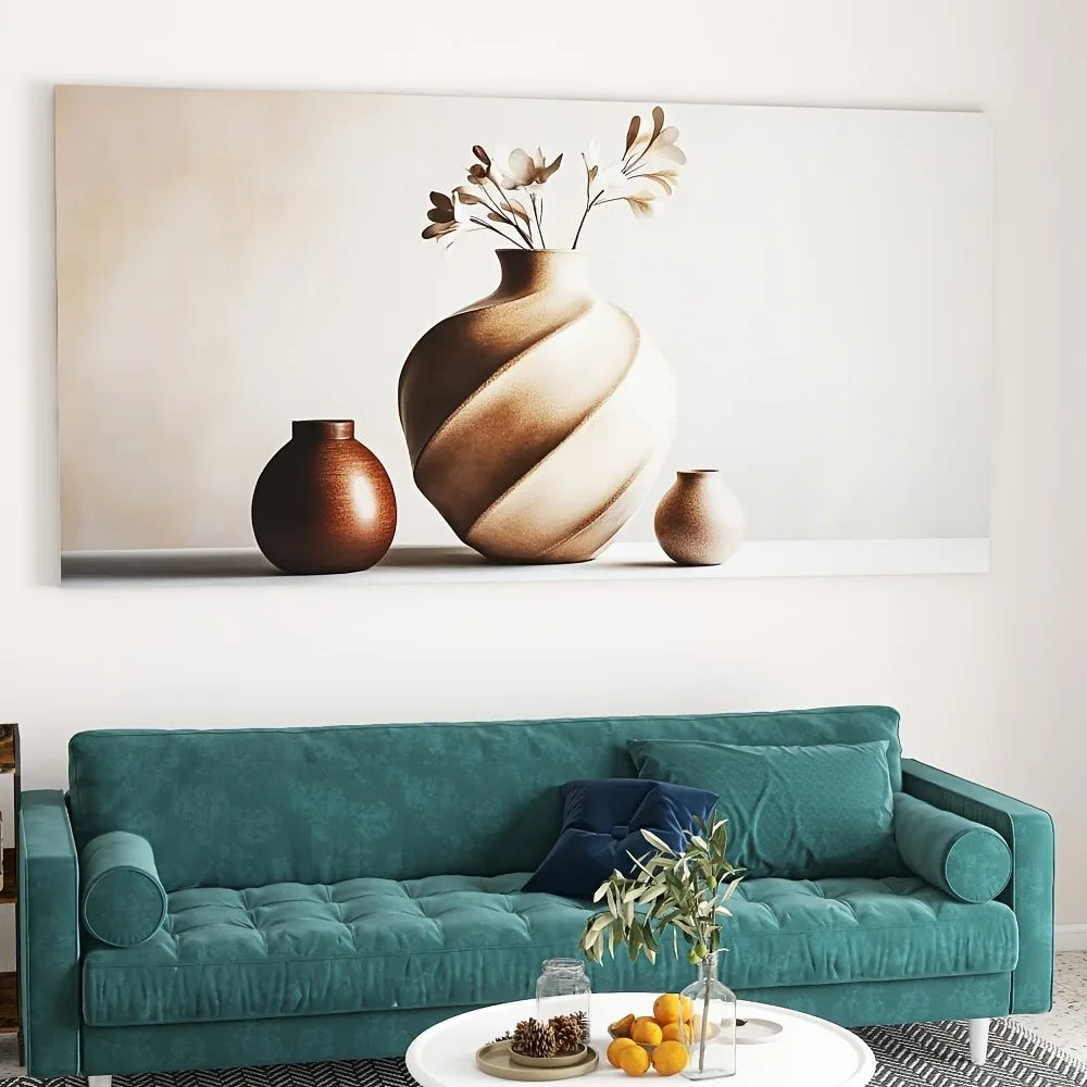 abstract vase with plant art print on canvas w/1.5 inch thick solid pine frame