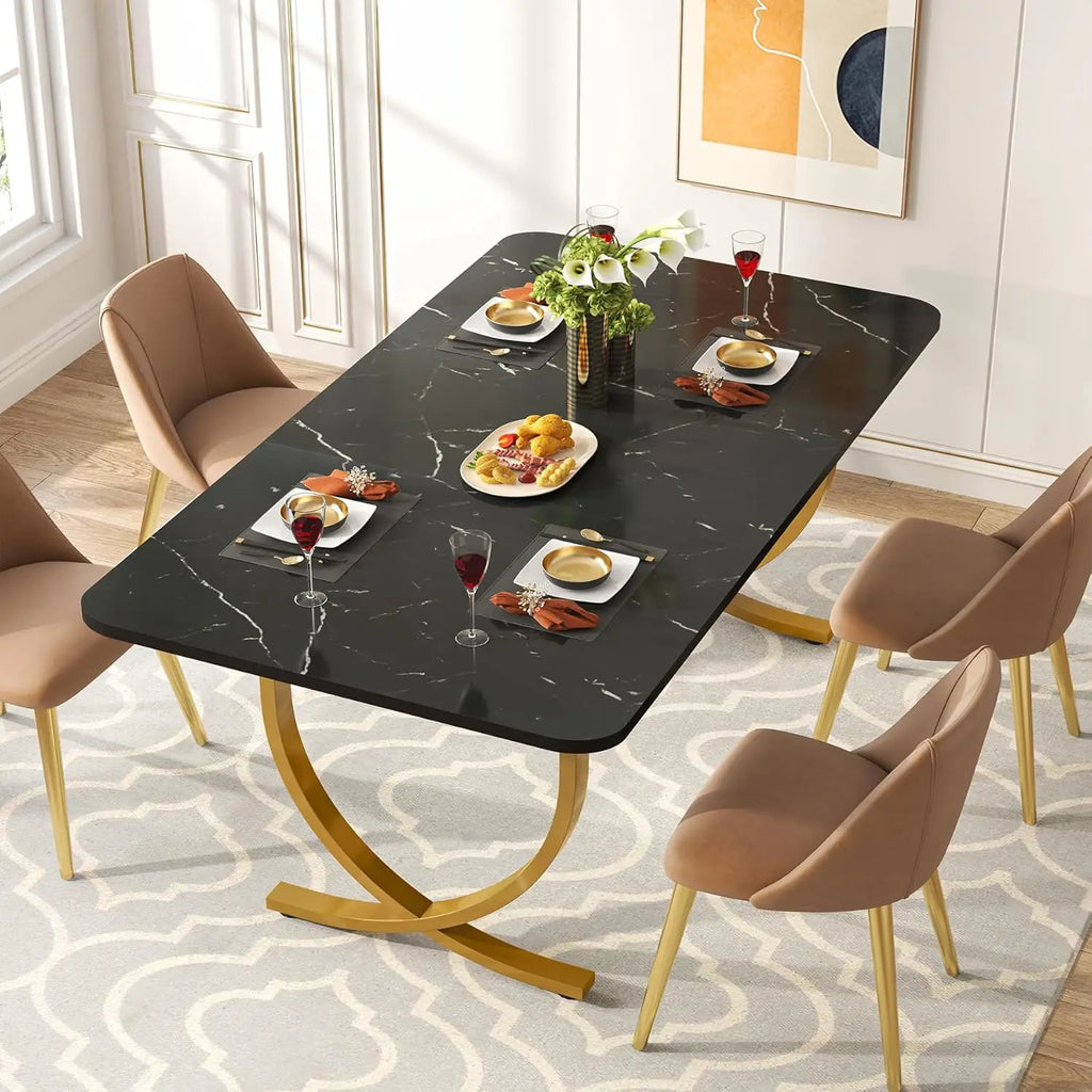 Rectangular Faux Marble Dining Table for 4 to 6
