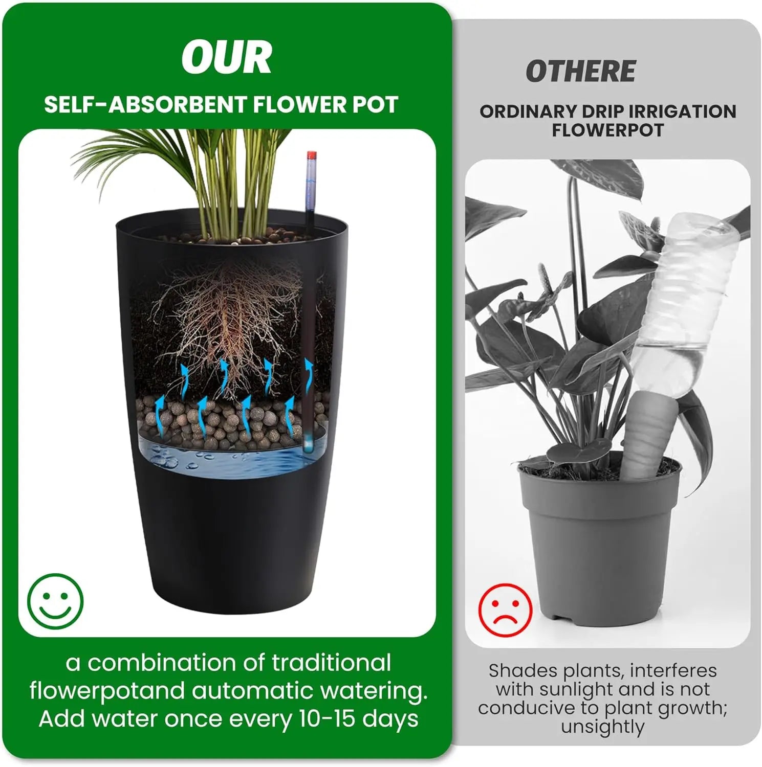 22" Tall Self Watering Planters Set of 2