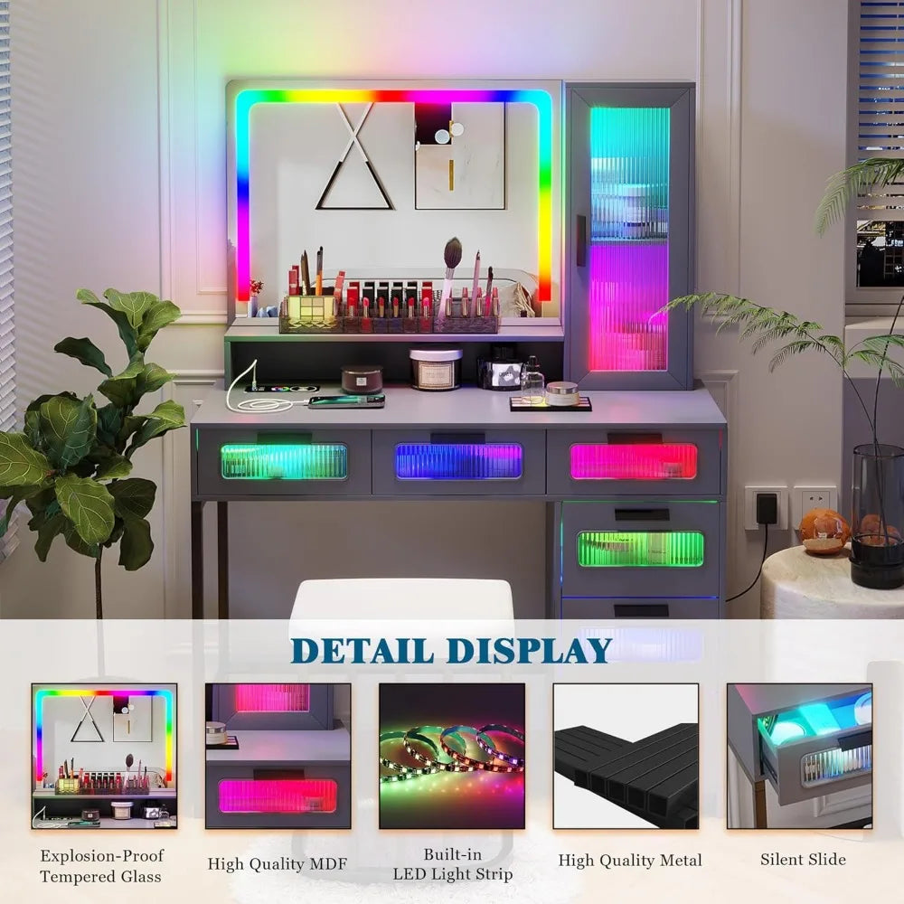 RGB Vanity Desk Dressing Table Set w/Mirror and Lights