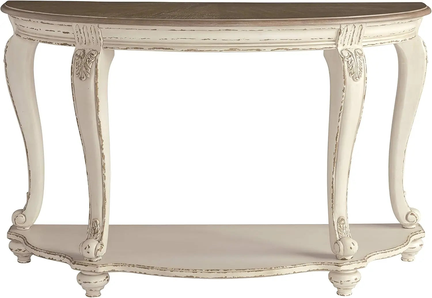 French Country Semi-Circle Console Table, White & Brown