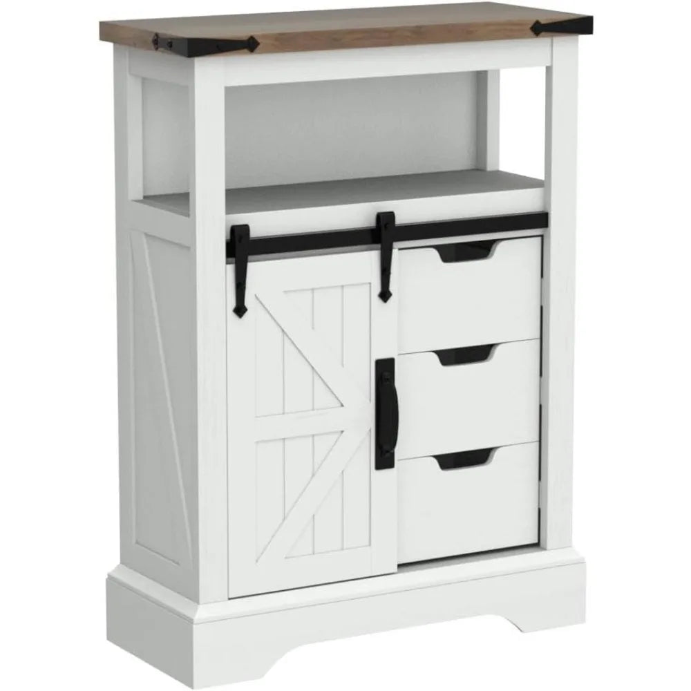 Bathroom Floor Cabinet w/Sliding Barn Door & Storage Drawers