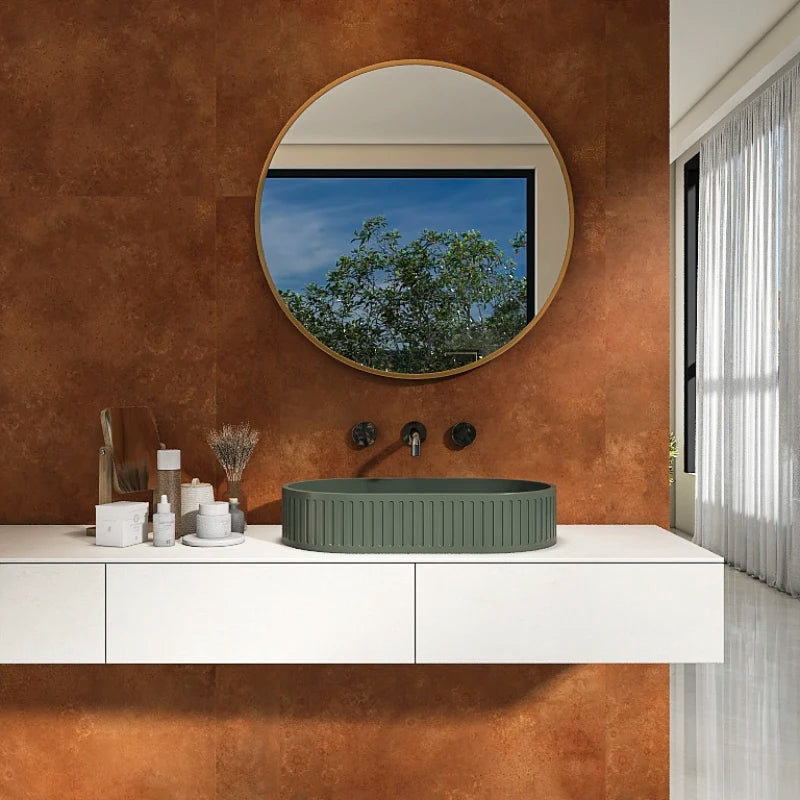 Concrete Vessel Oval Modern Dark Green Bathroom Sink