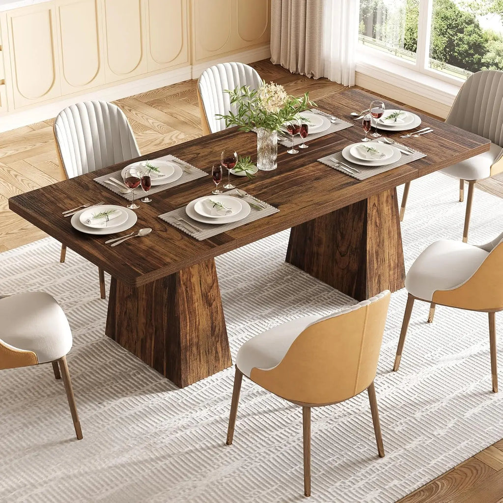Dining Table for 6 People,Rectangle Table with Heavy Duty Legs