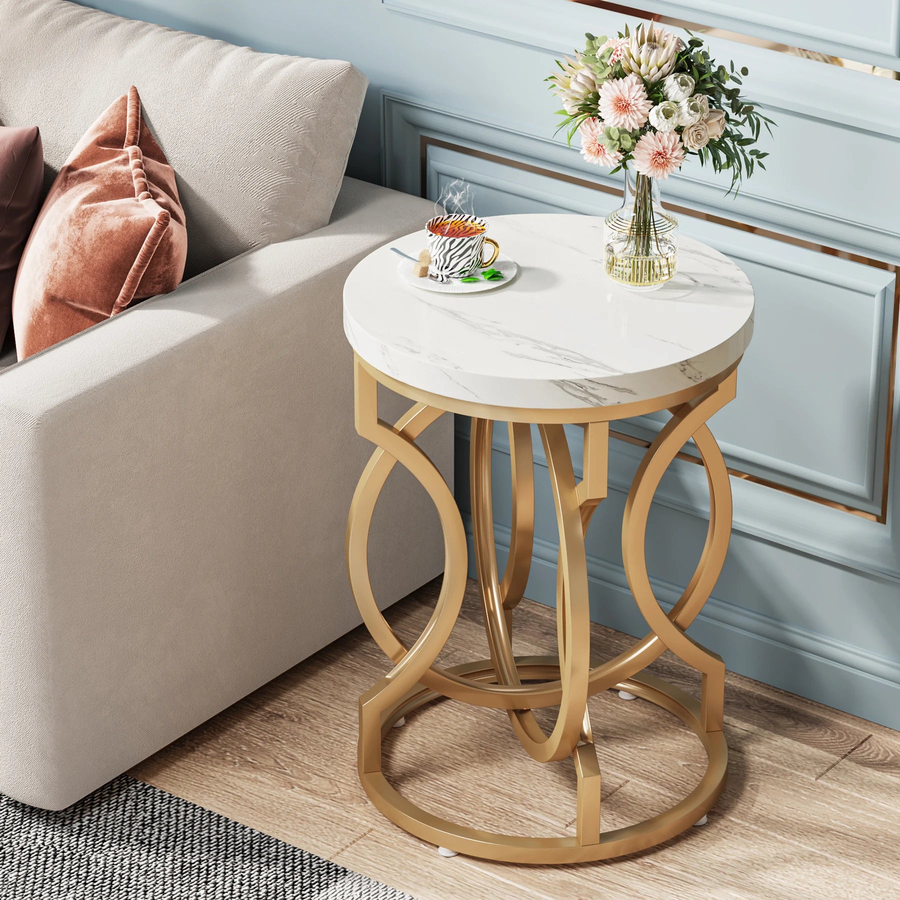 Modern Round End Table with Thick Wood Top