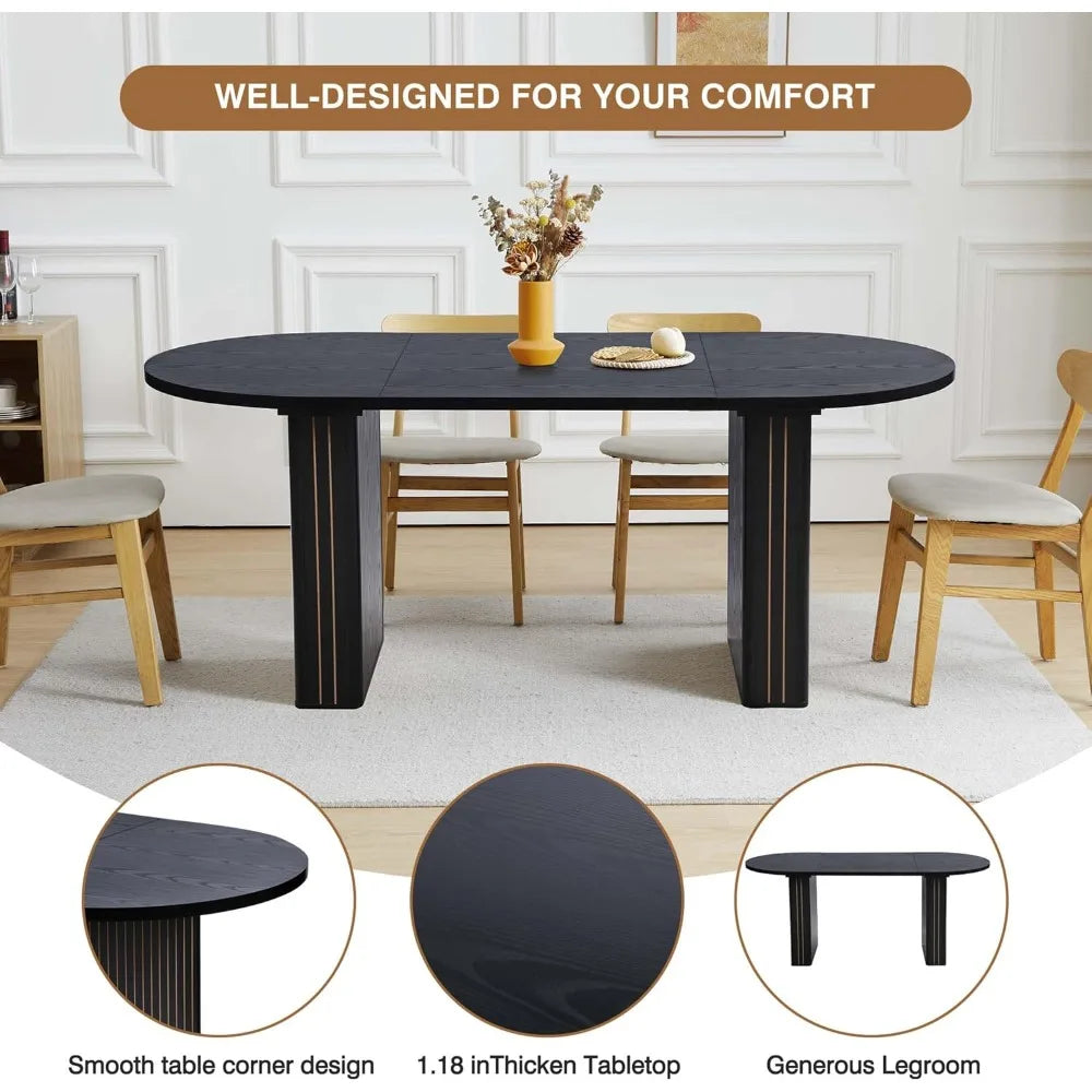 Oval Kitchen Dining Table for 4-6 People with Wood Strip Base