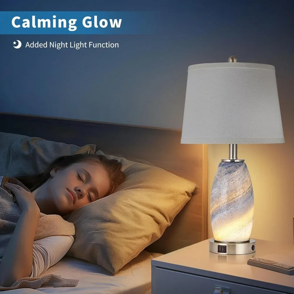 Customizable-Blue Glass Nightstand Lamps (Set Of 2)