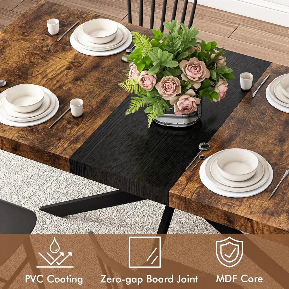 Extendable Rectangular Wooden Dining Table for 4 6 8 People