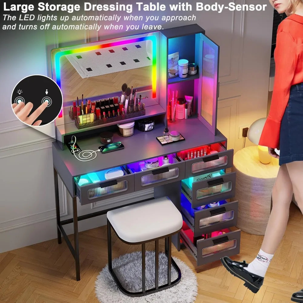 RGB Vanity Desk Dressing Table Set w/Mirror and Lights