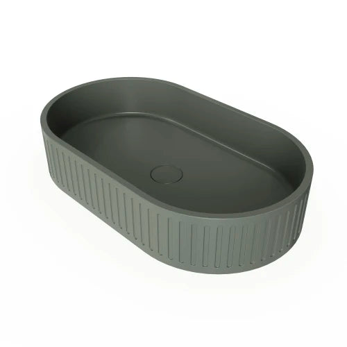 Concrete Vessel Oval Modern Dark Green Bathroom Sink