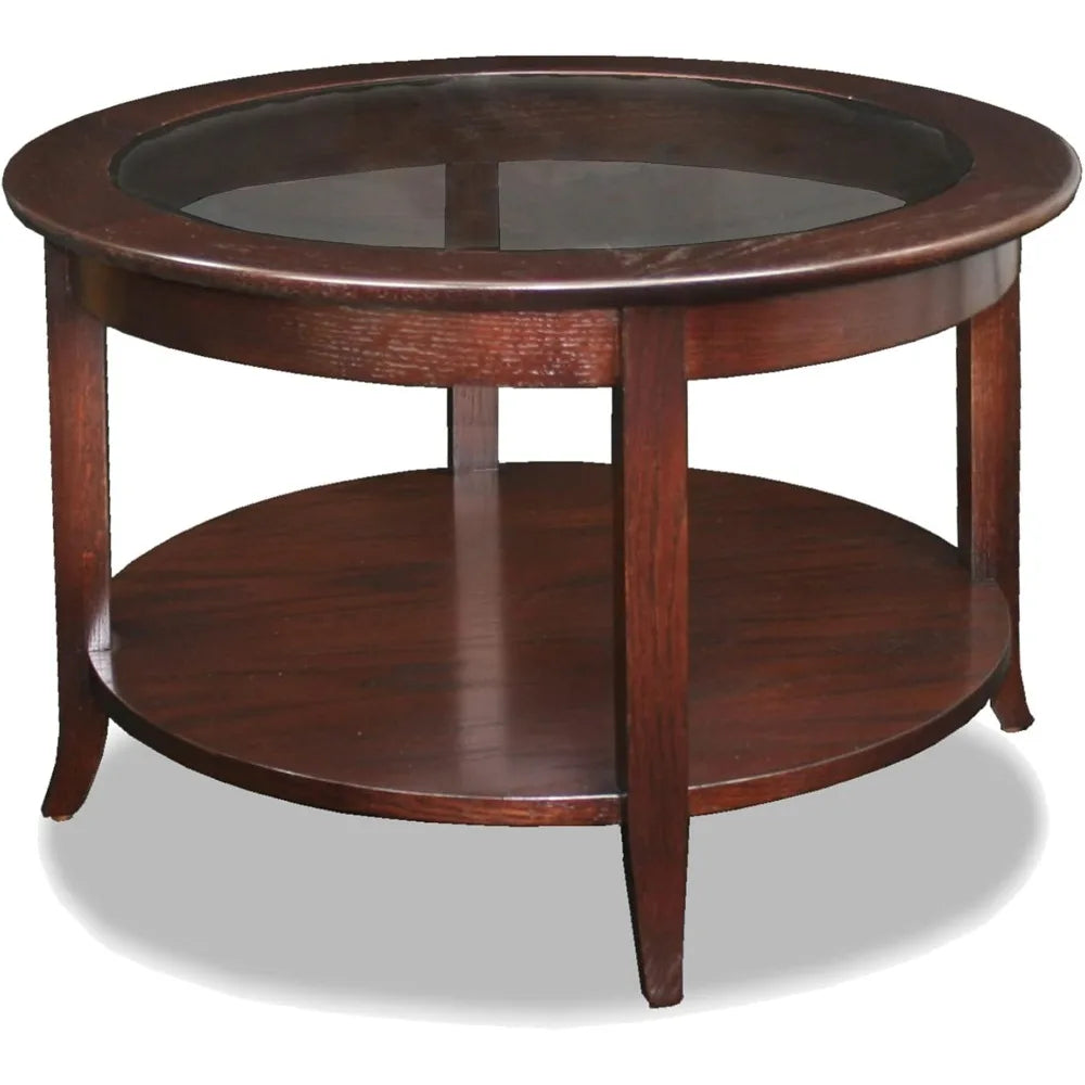 Sheldon Round Glass Top Solid Wood Coffee
