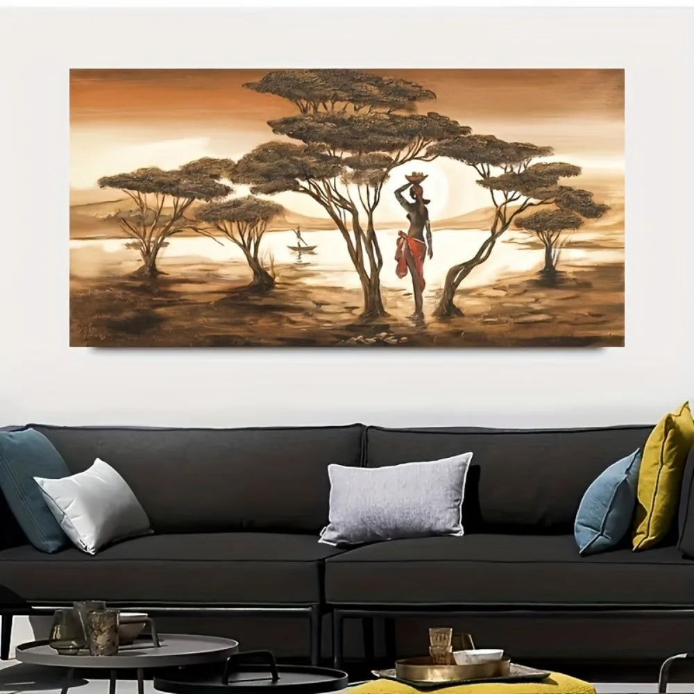 African Sunset Abstract Canvas Wall Art w/pine solid wood frame
