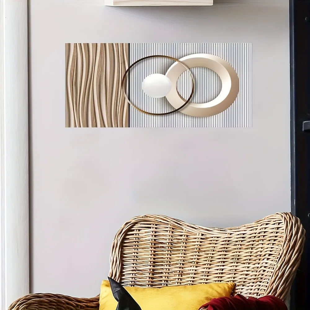 Modern abstract flow gold round mural w/1.5 "thick pine solid wood frame