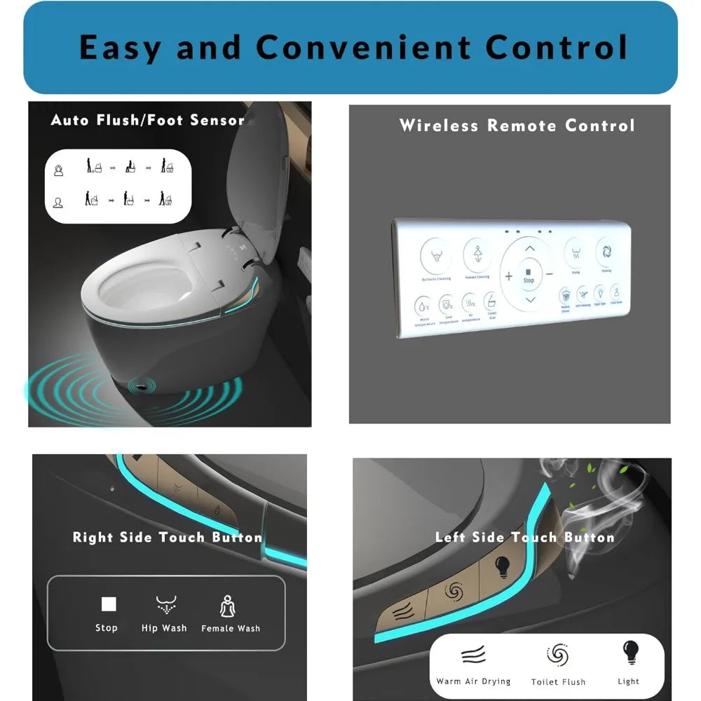 Luxury Smart Toilet With Bidet Seat, Elongated Egg Shaped Modern Design, Auto Open Auto Flush, Adjusted Heated Seat, Warm Water
