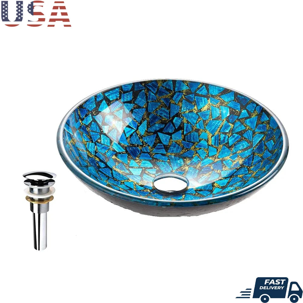 Mosaic Glass Starry Blue Vessel Bathroom Sink
