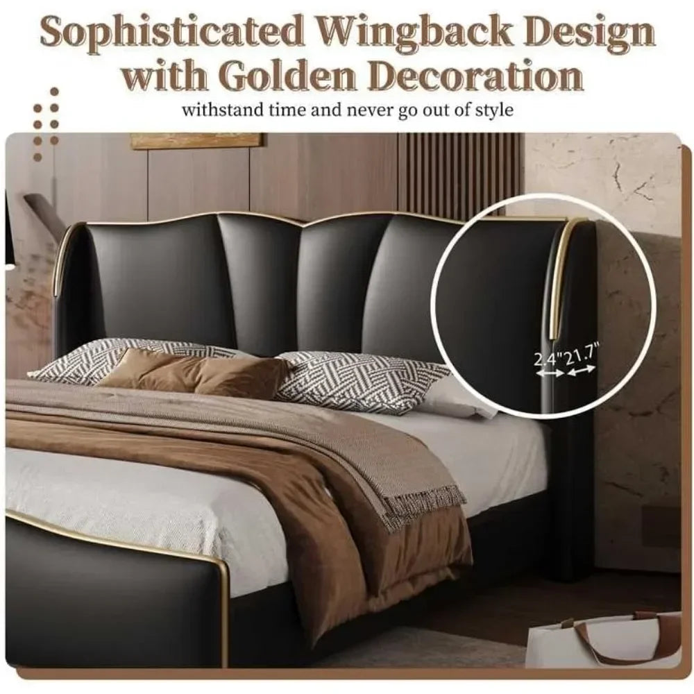 King Size PU Leather Upholstered Platform Bed Frame