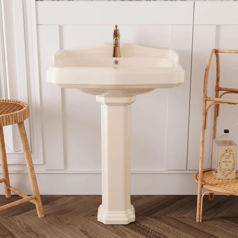 Bone Color Pedestal Sink Combo w/Overflow Hole (23" x 19")