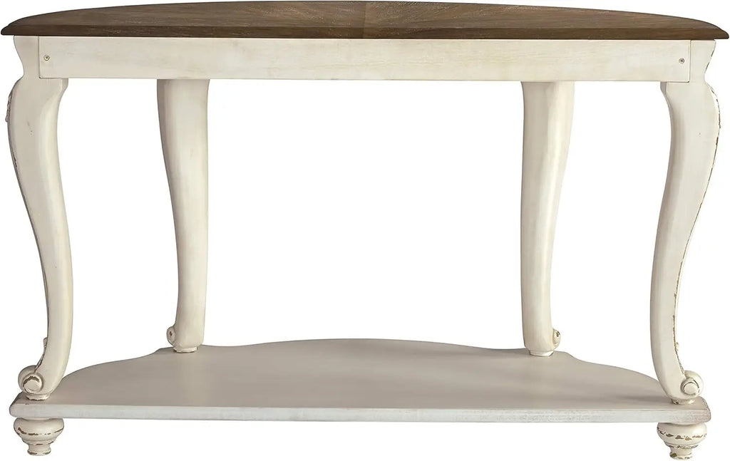 French Country Semi-Circle Console Table, White & Brown