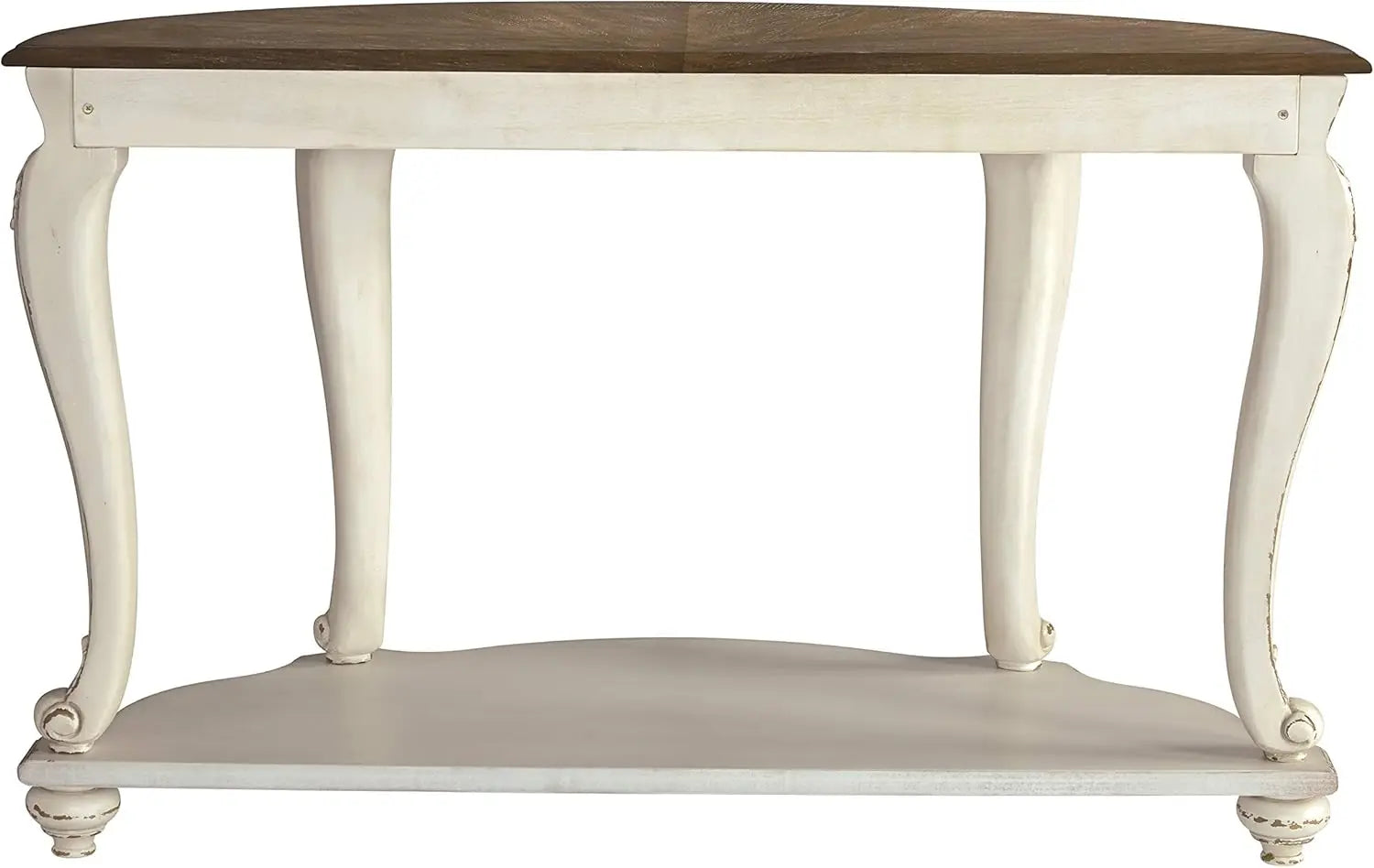 French Country Semi-Circle Console Table, White & Brown