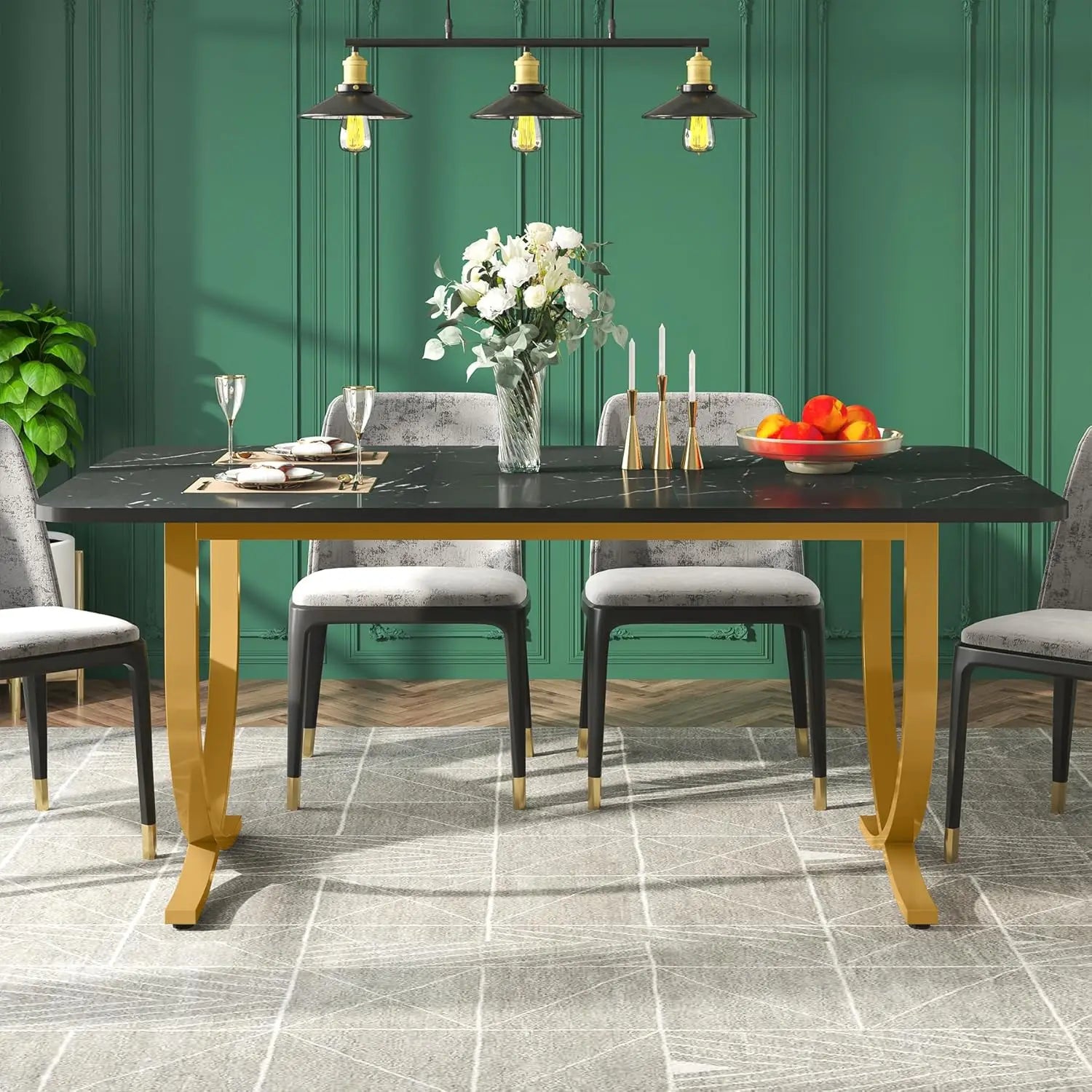 Rectangular Faux Marble Dining Table for 4 to 6