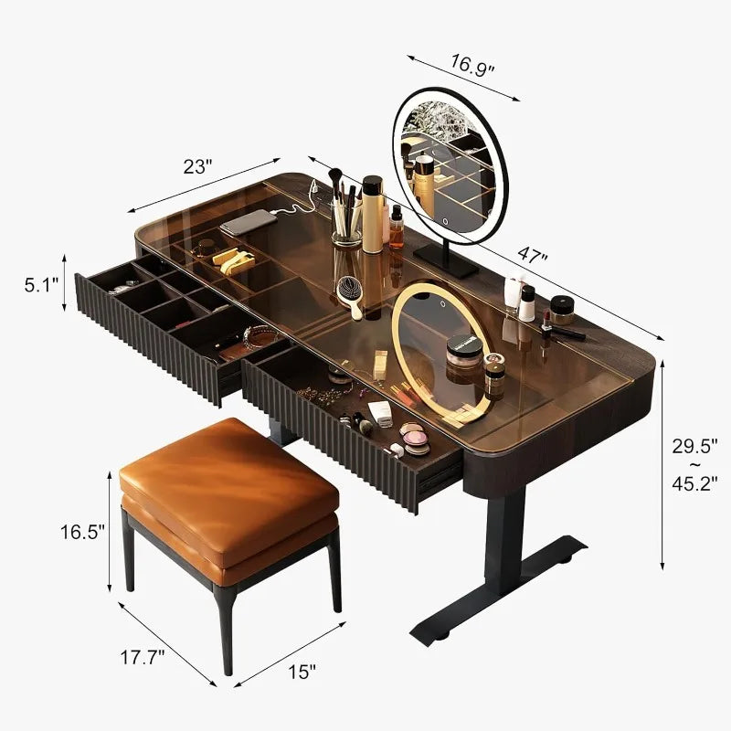 Vanity Table with Stool w/Electric Lift Vanity Desk