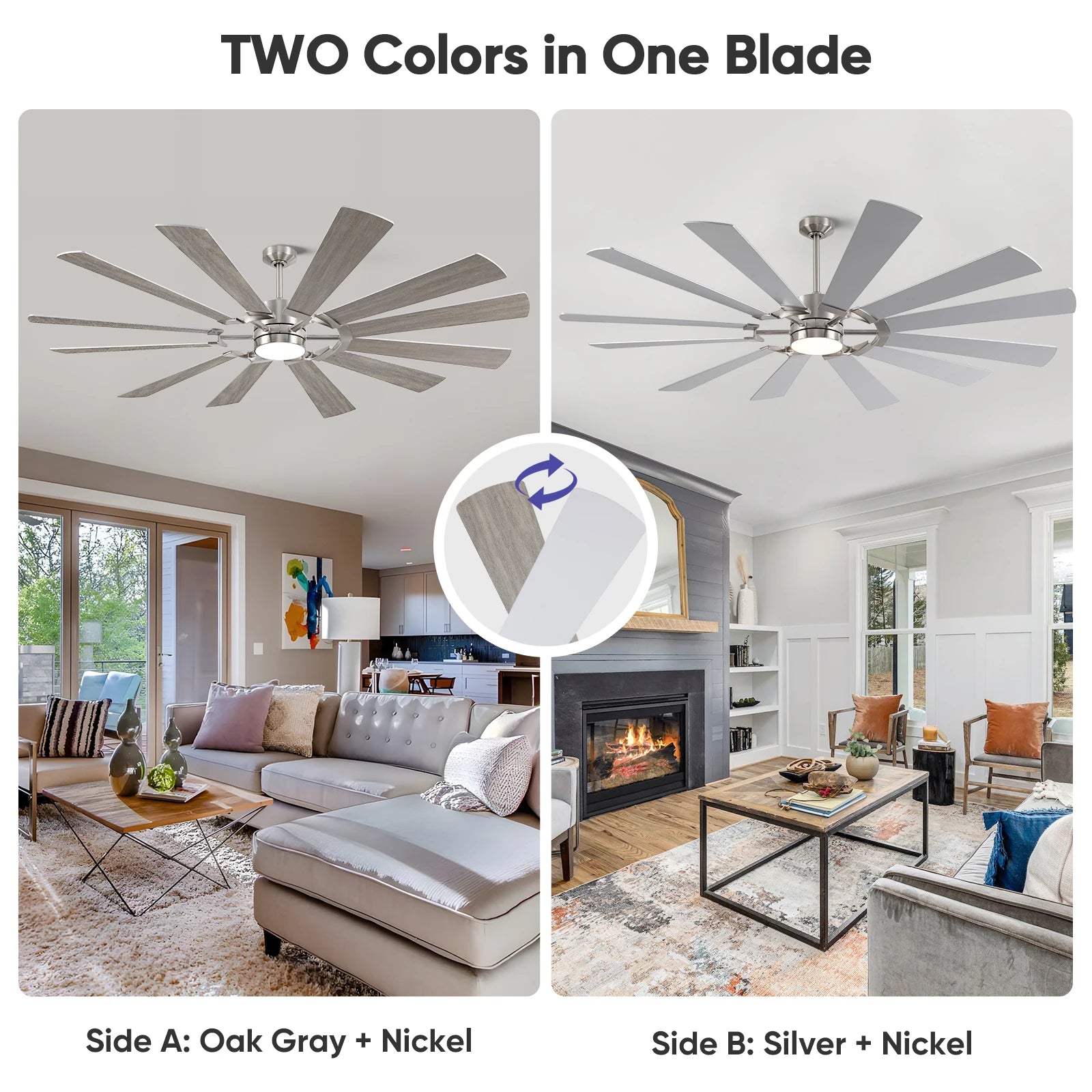 Industrial Ceiling Fan with Light & Remote Dual-finish Blades