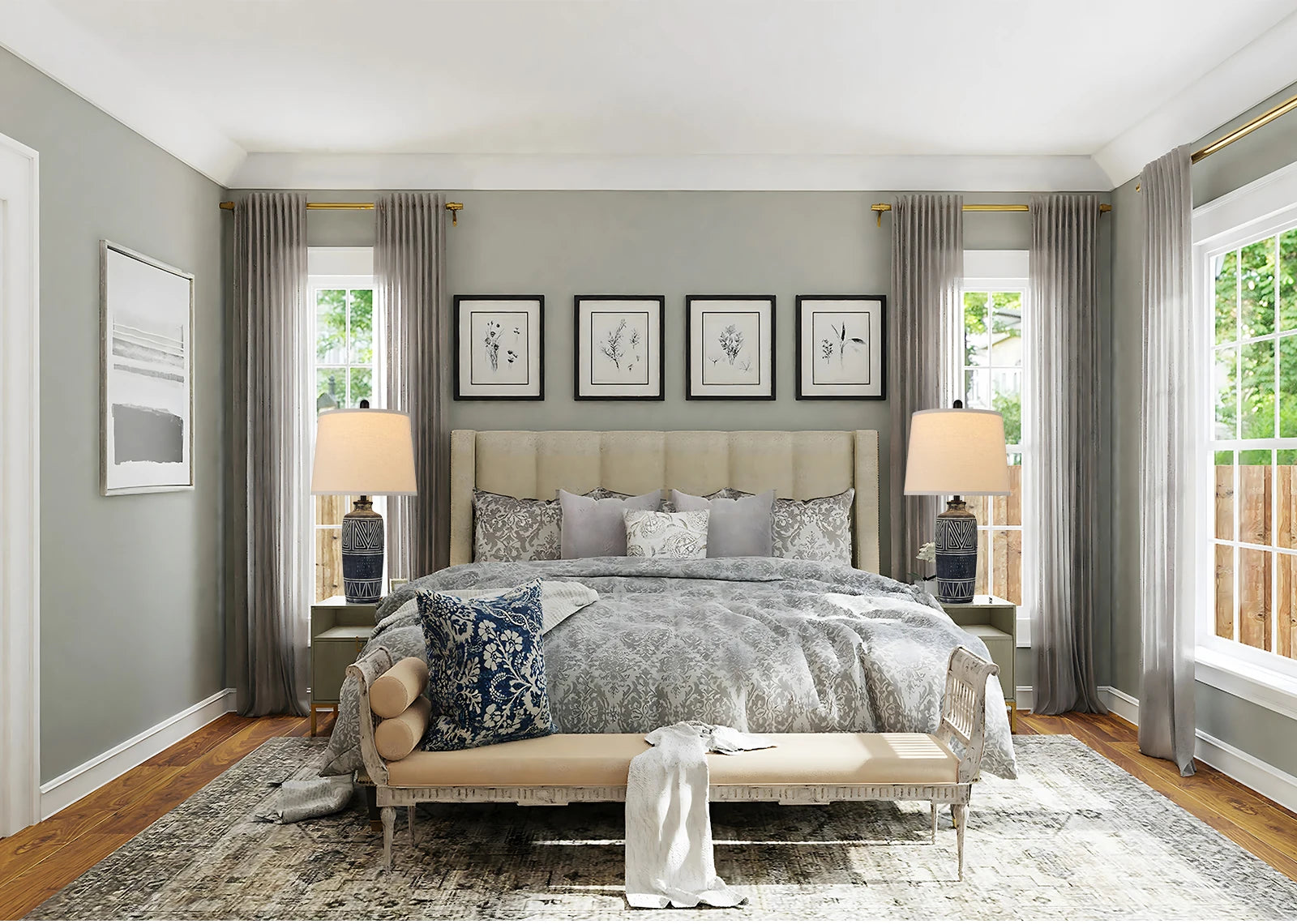 Carved Geometric Ceramic Table Lamp With Linen Shade with Rustic Accent