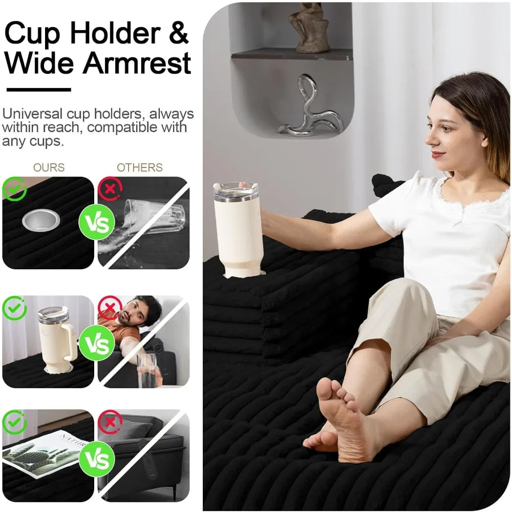 107'' Cloud Modular Sectional Sof,w/Chaise & Cup Holder