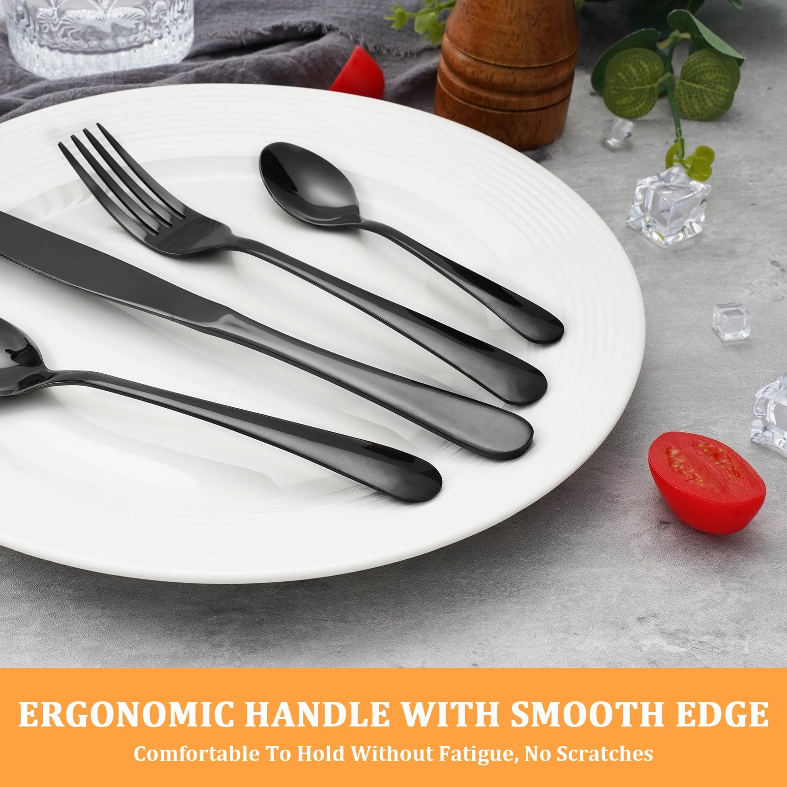 24 pcs Piece Silverware Set Black