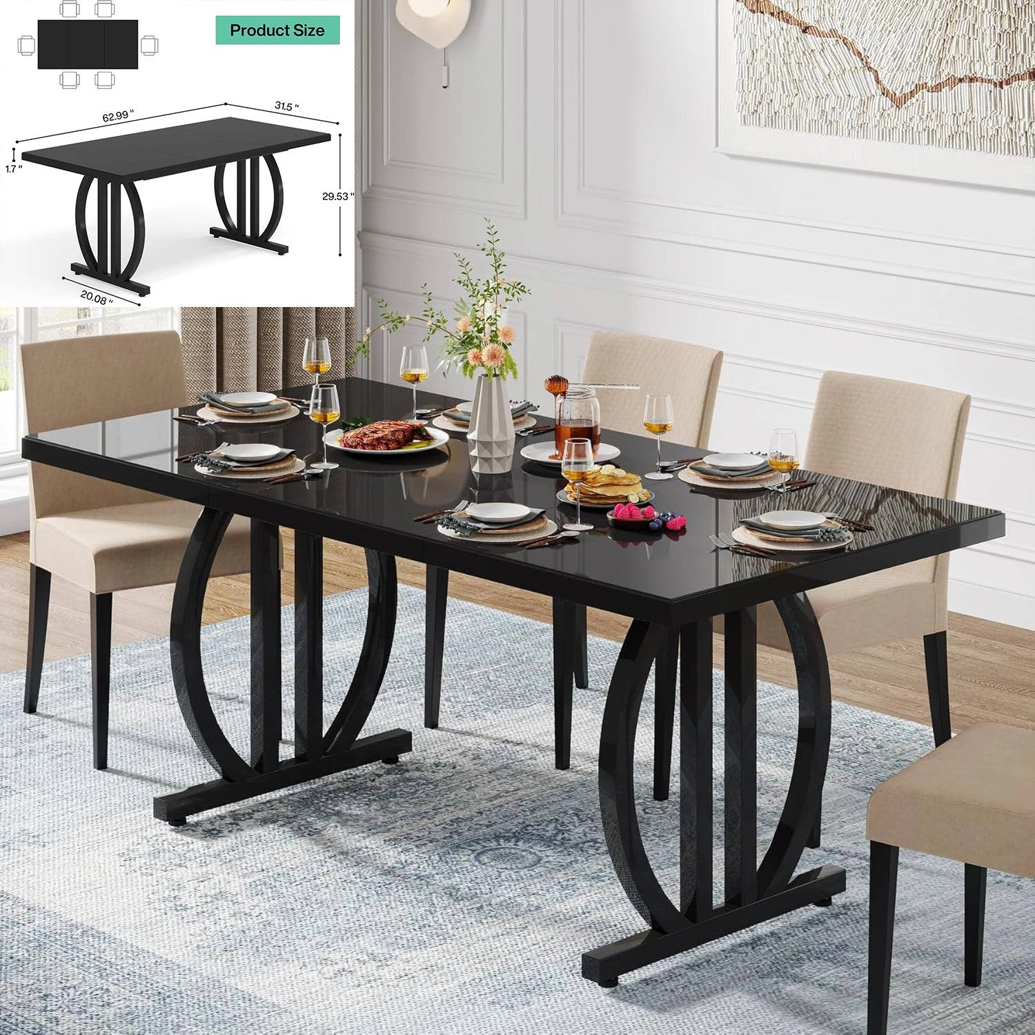 Long Dining Rectangle Wood Table for 6-8 Person