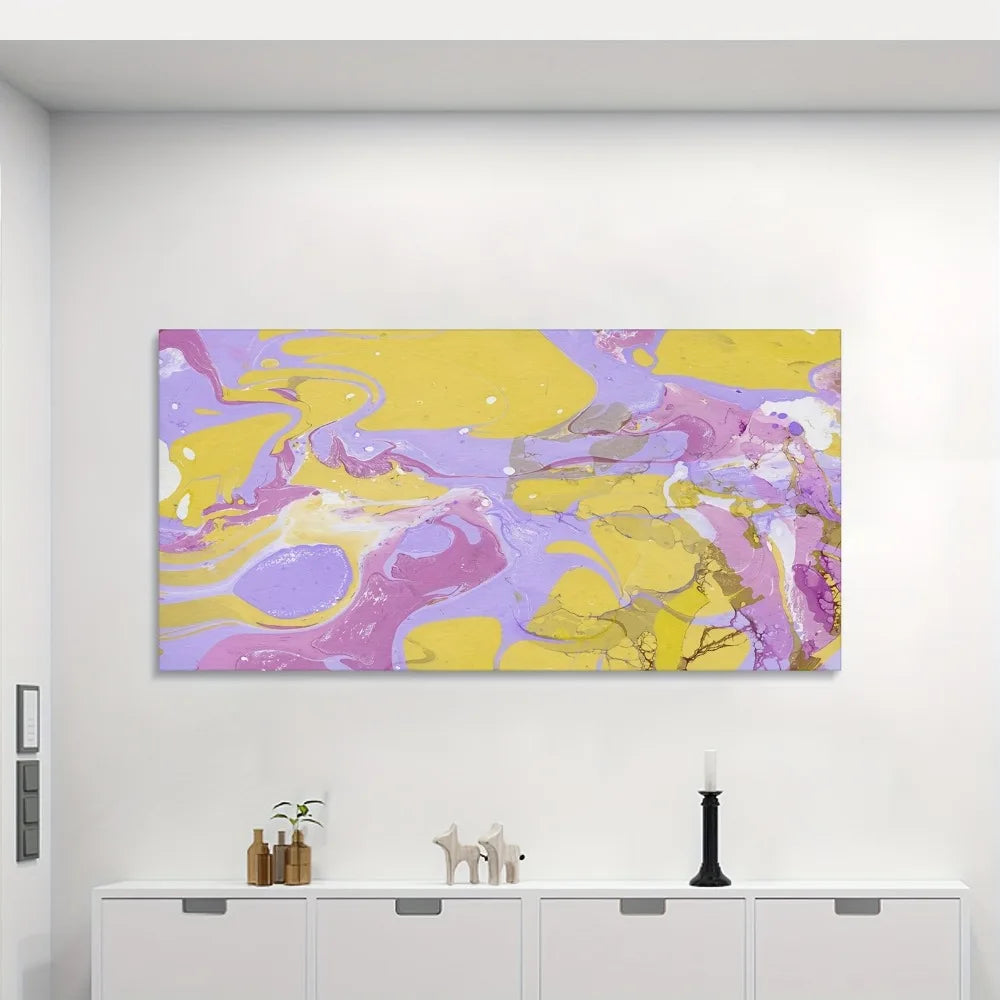 Abstract Acrylic Yellow and Purple Swirl Canvas Wall Art
