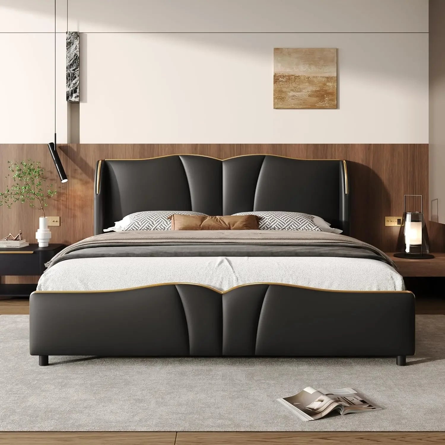 King Size PU Leather Upholstered Platform Bed Frame