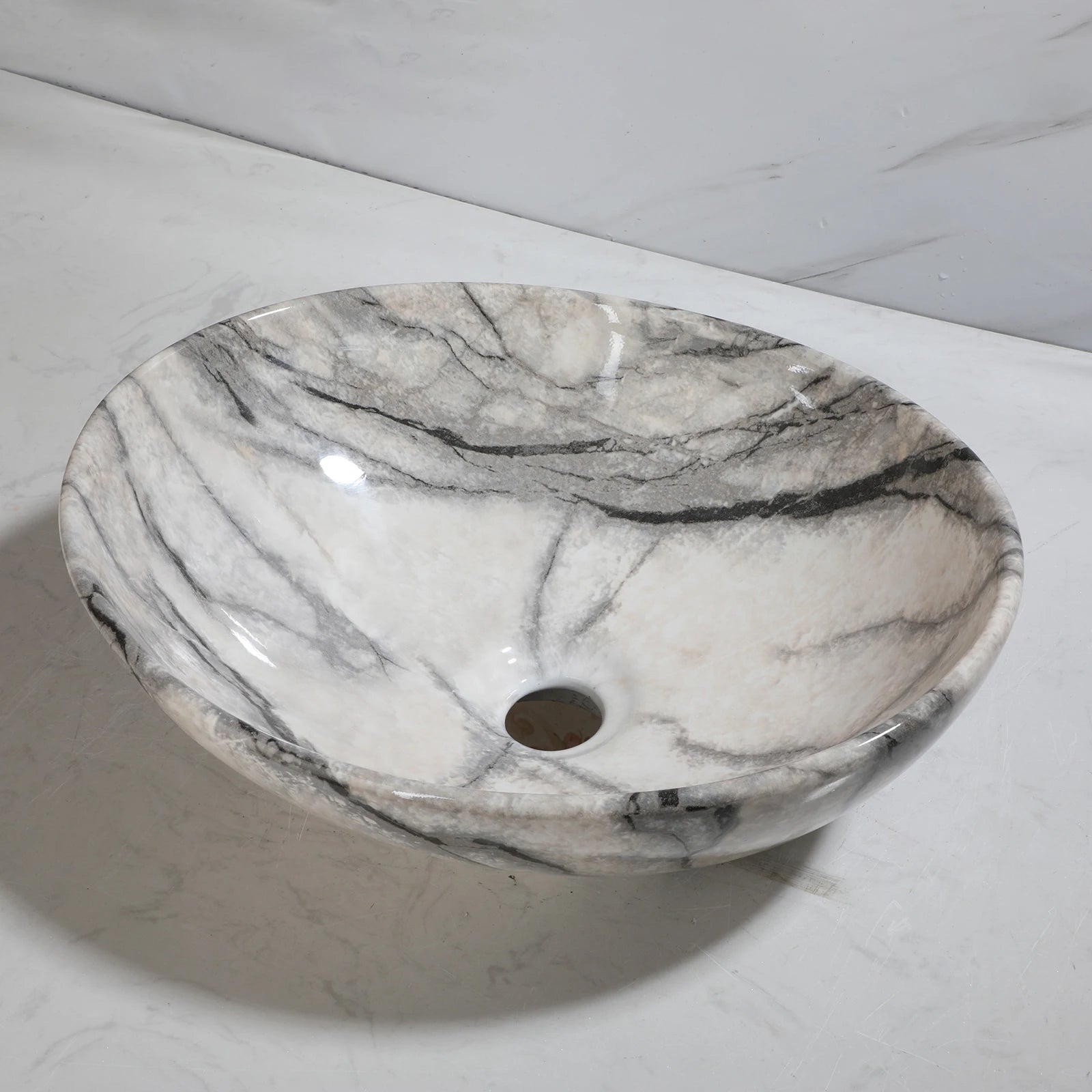 Marbling Oval Vessel Sink Bathroom Ceramic Sink Above Counter Porcelain Basin Bowl