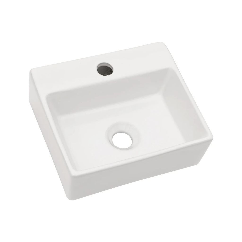 White Ceramic Rectangular Wall Mount Bathroom Sink w/Single Faucet Hole ( Faucet and Sink Undermount Not Included)
