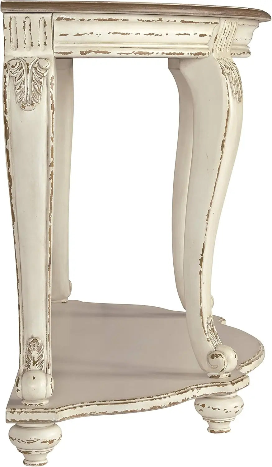 French Country Semi-Circle Console Table, White & Brown