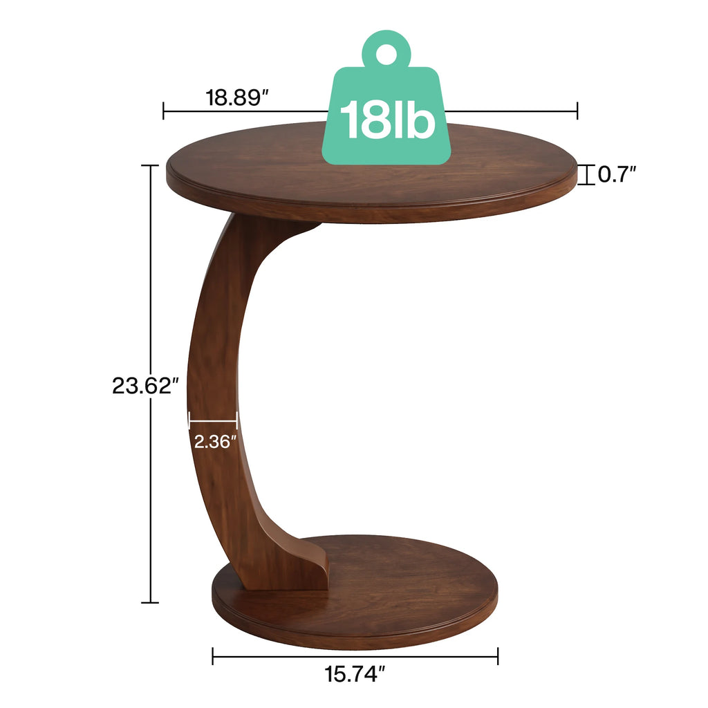 Round End Table, Wood C-Shaped Side Table