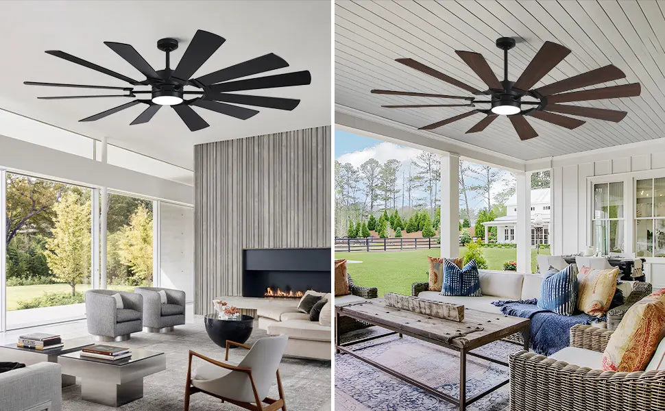 Industrial Ceiling Fan with Light & Remote Dual-finish Blades