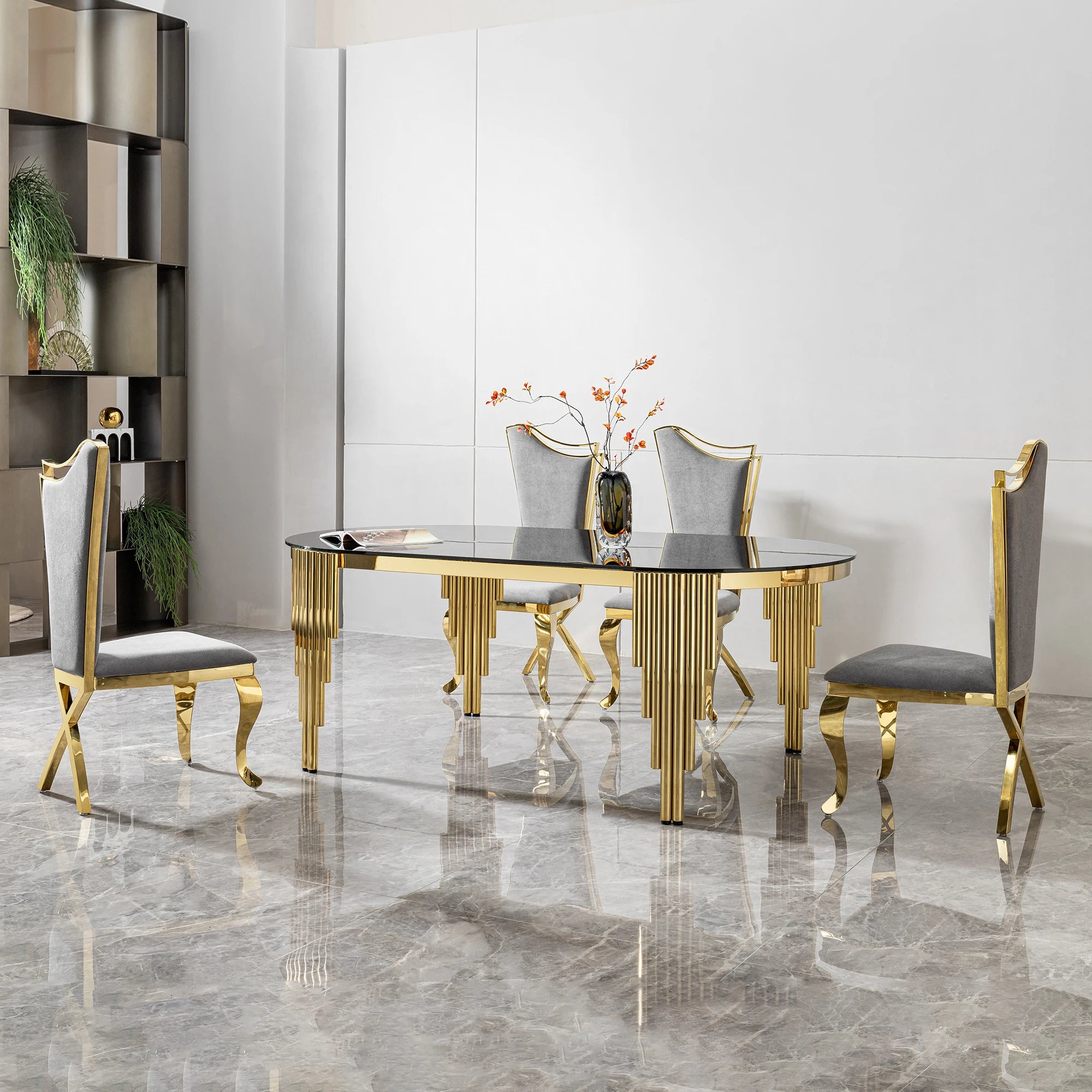 Elegant Black Glass Oval Dining Table