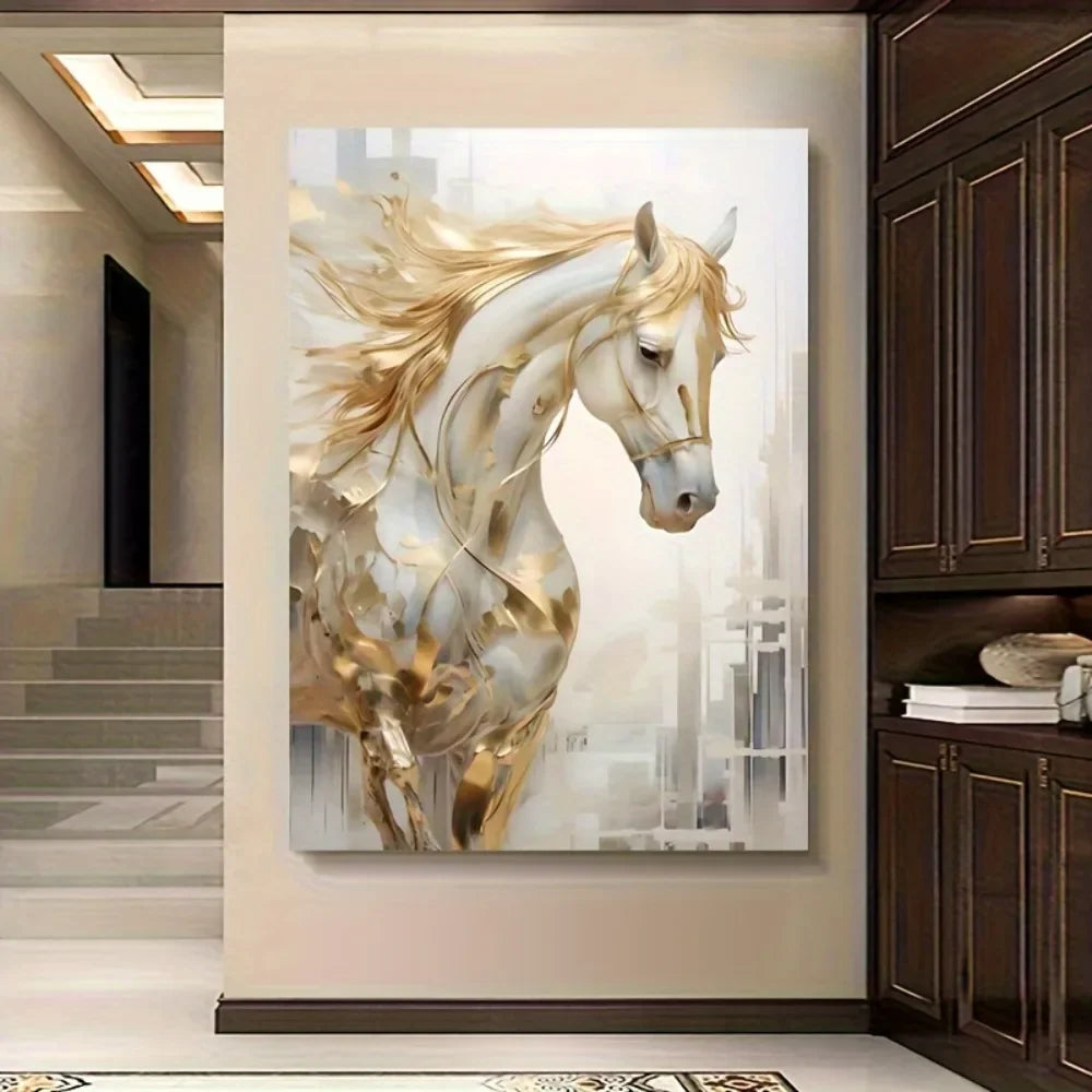 Frameless Retro Golden Horse Wall Art Painting