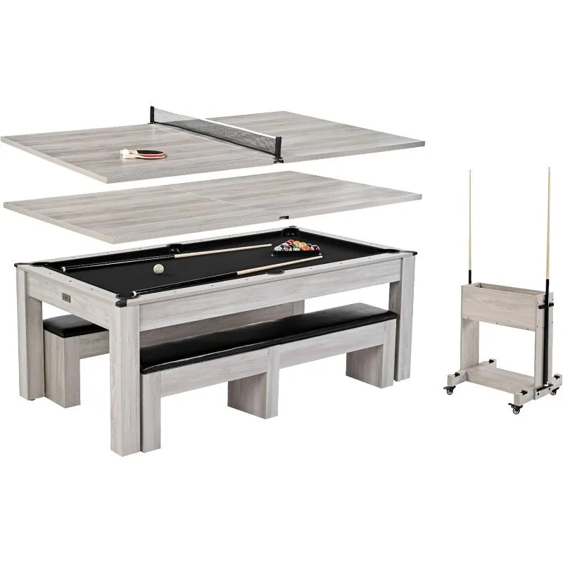 7ft 3-in-1 Pool Table with Drop Pockets & Convertible Dining Top