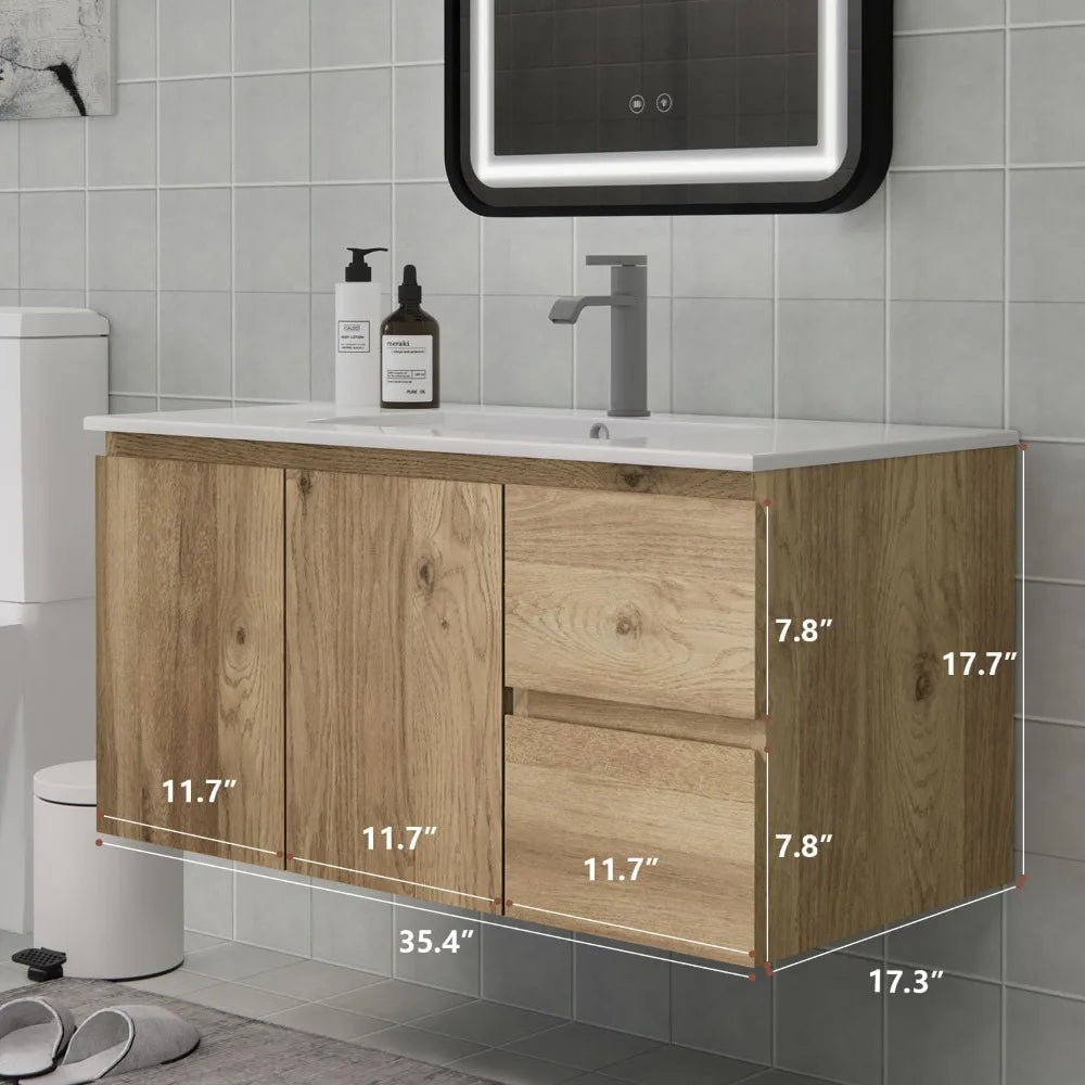 Wall-Mounted Bathroom Vanity with Sink (2 Soft-Close Drawers and Doors)