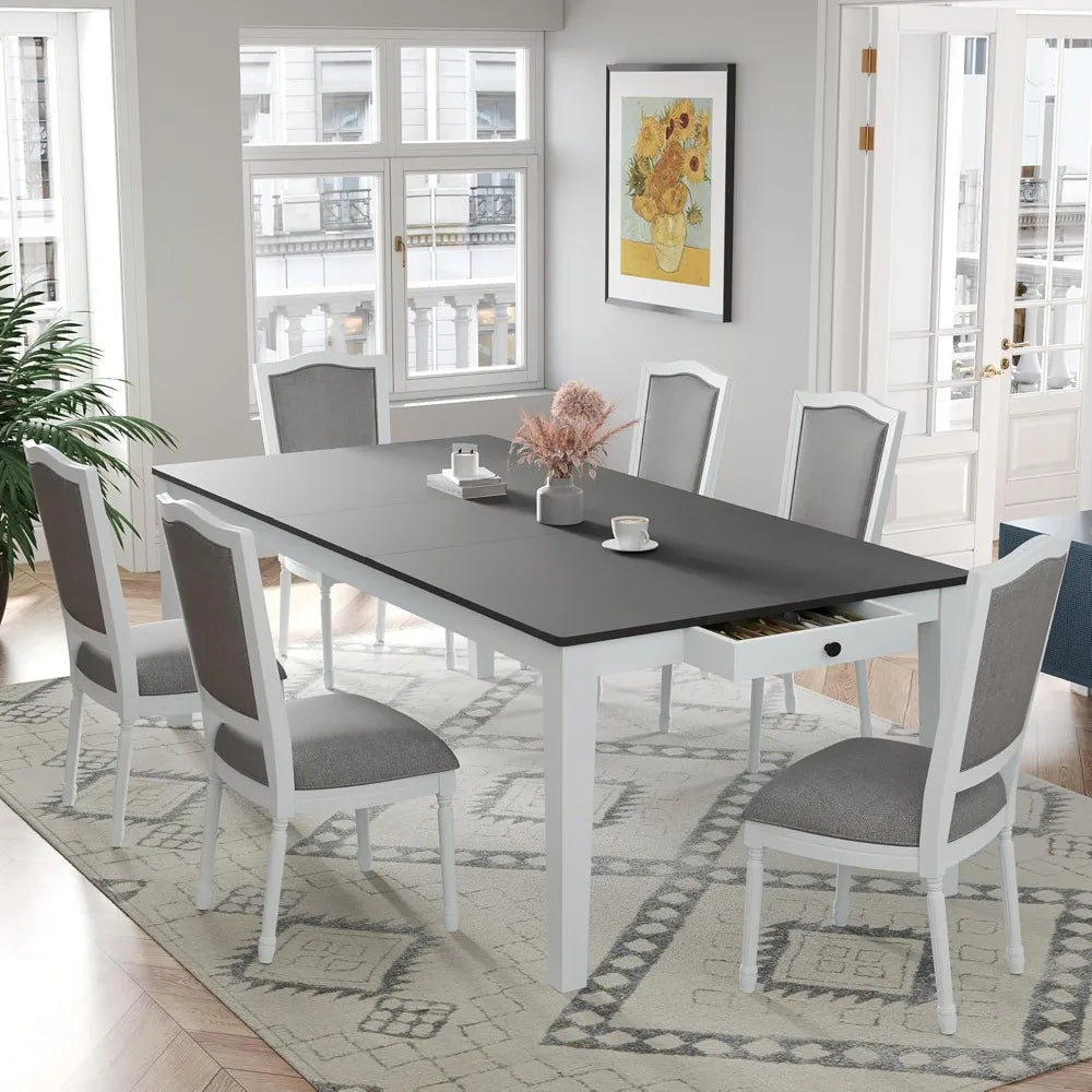 Farmhouse Dining Table Set for 6 with Upholstered Chairs